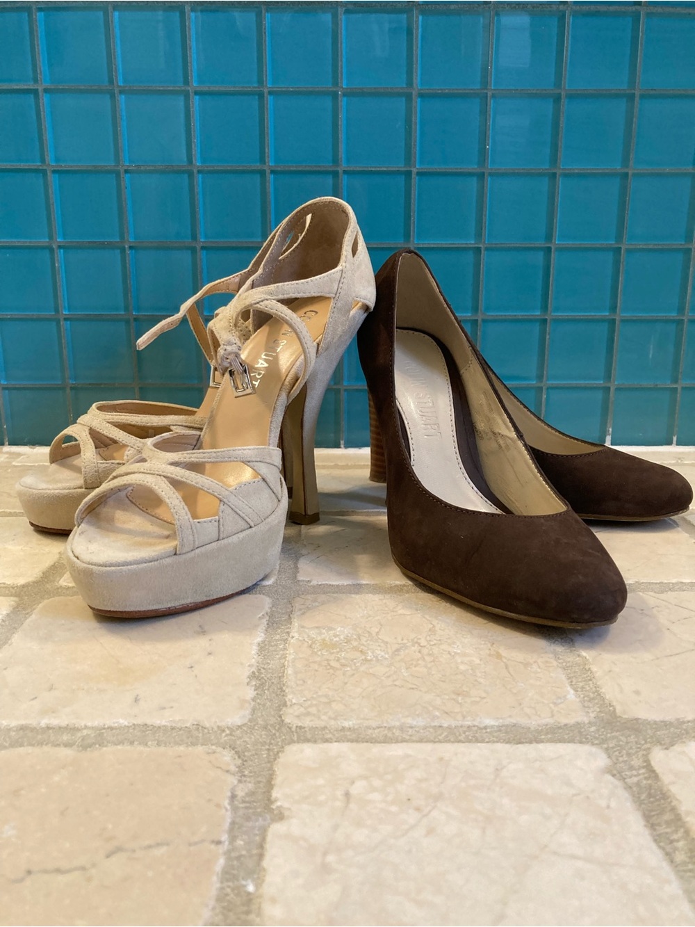 Colin Stuart Beige Suede Platform Sandals & Brown Suede Pumps size 5
